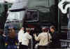 autograph hunters by the Jaguar trucks